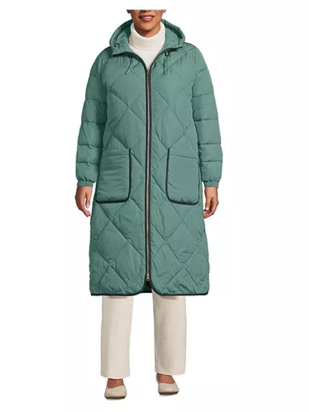 Lands' End Women's Size L FeatherFree Insulated Diamond Quilted Maxi Coat Jacket